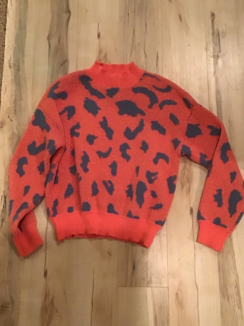 Amazon Orange and Gray Cowl-Neck Patterned Knit Sweater